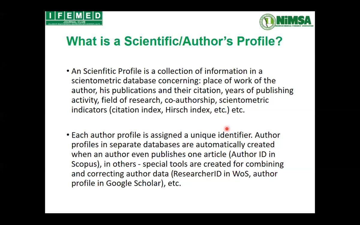 Creating a Scientific Profile | Content | MedAll